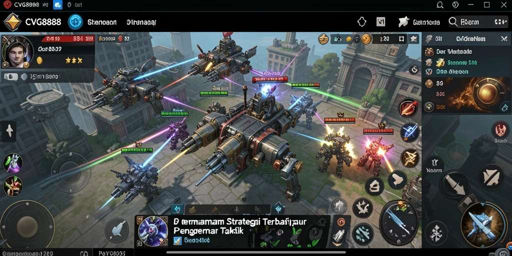 Screenshot utama CVG8888 menunjukkan suasana gameplay strategi yang intens.