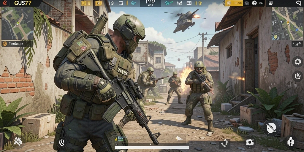 Screenshot GUS77 menampilkan aksi seru gameplay FPS yang mendebarkan.