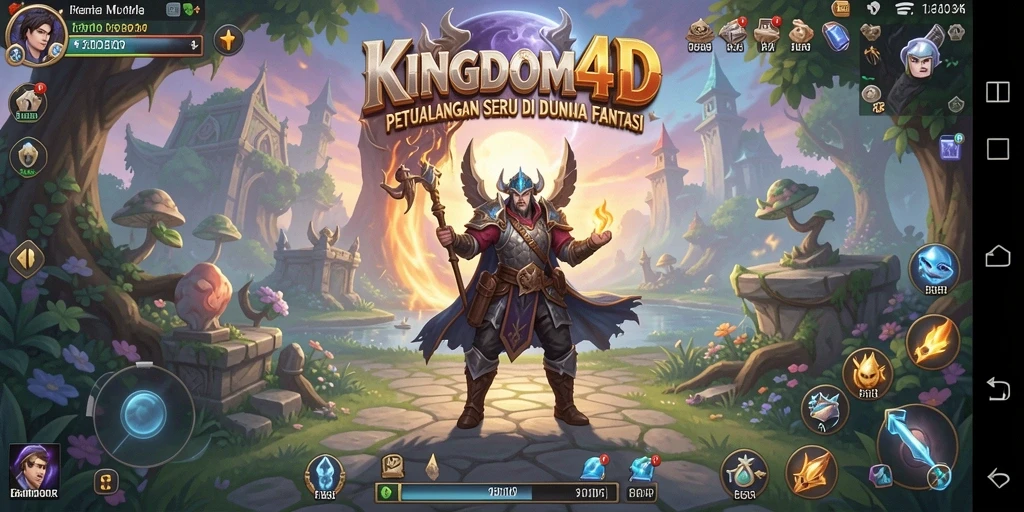 Tampilan gameplay petualangan yang penuh warna dan epik.