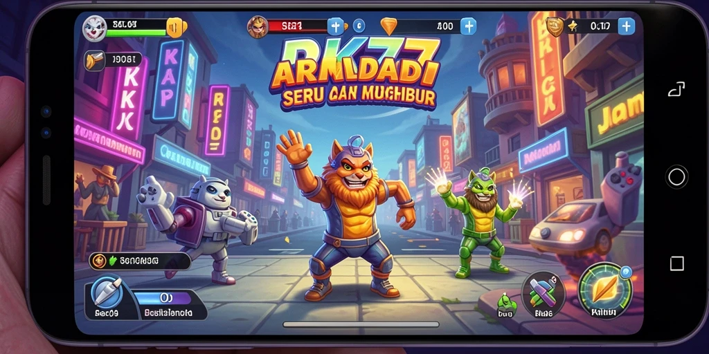 Tampilan screenshot RK77 yang menampilkan aksi seru dalam permainan Arcade.