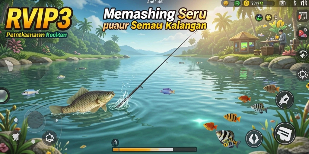 Tampilan gameplay RVIP3 dengan aksi memancing yang menegangkan.
