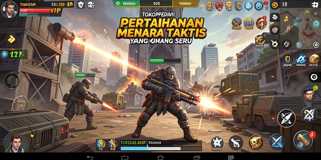 Screenshot gameplay TOKOPEDIAVIP yang menunjukkan aksi menara bertahan.
